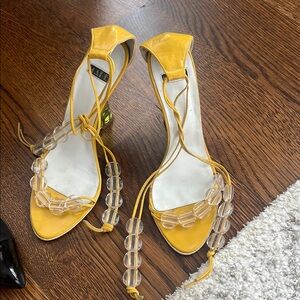 Yellow Strappy Heels with Clear Accents
